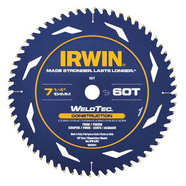 Irwin 60-Teeth Circular Saw Blade, Wood Cutting 1934342