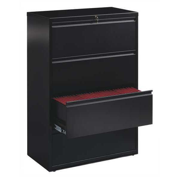 Hirsh 36" W 4 Drawer Lateral File Cabinet, Black, A4/Legal/Letter 17454
