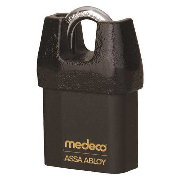 Medeco Padlock, Keyed Different, Partially Hidden Shackle, Square Brass Body, Boron Shackle, 5/16 in W 5452500-T-26-DL-S