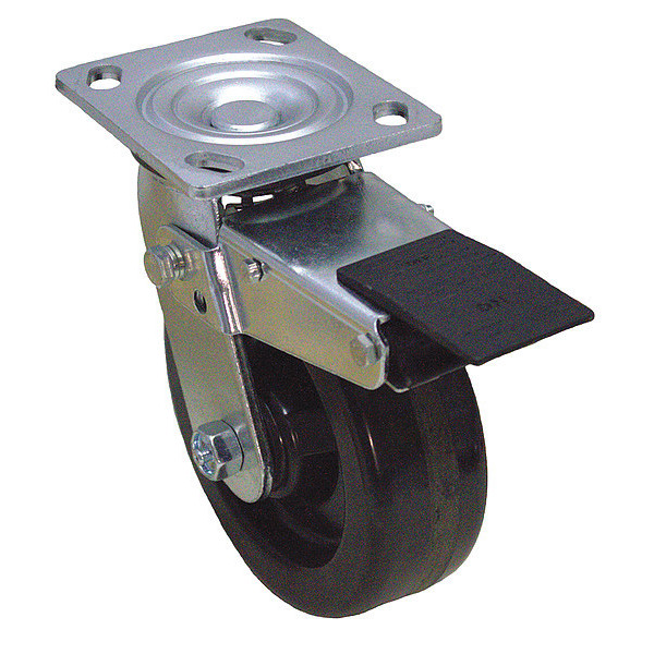 Zoro Select NSF-Listed Plate Caster, 1000 lb. Ld Rating, Roller P21S-PH050R-14-TB