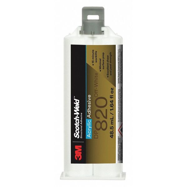 3M Epoxy Adhesive, DP820 Series, Black, Dual-Cartridge, 1:01 Mix Ratio, 40 min Functional Cure 820