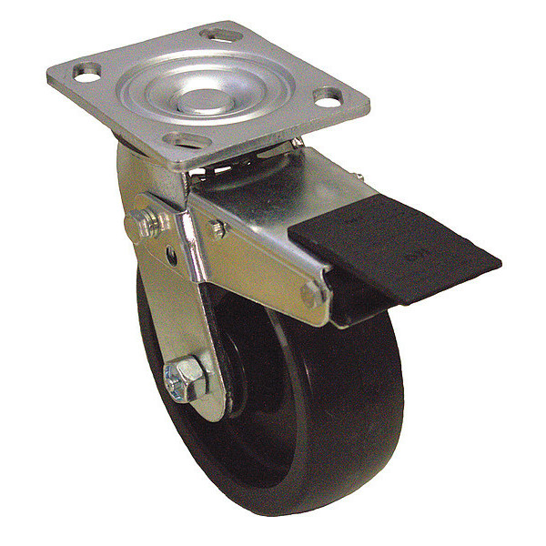 Zoro Select NSF-Listed Plate Caster, 650 lb. Ld Rating, Roller P21S-PB050R-14-TB