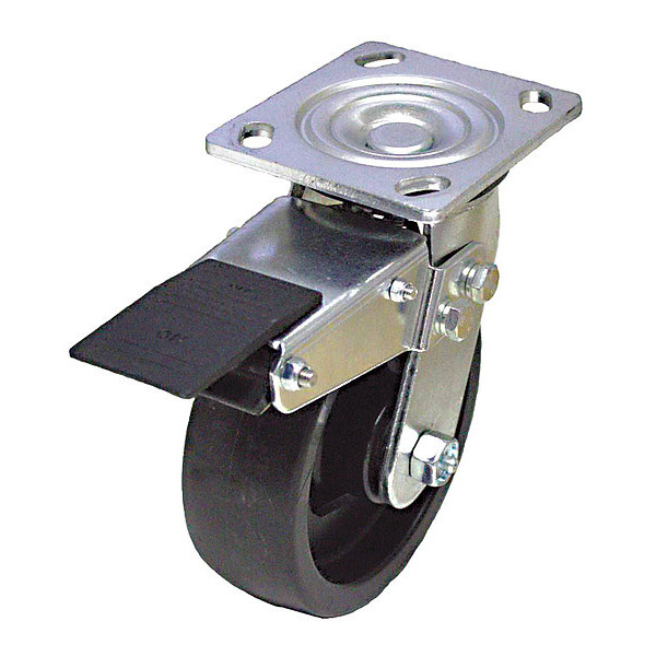 Zoro Select NSF-Listed Plate Caster, 700 lb. Ld Rating, Roller P21S-PB060R-14-TB