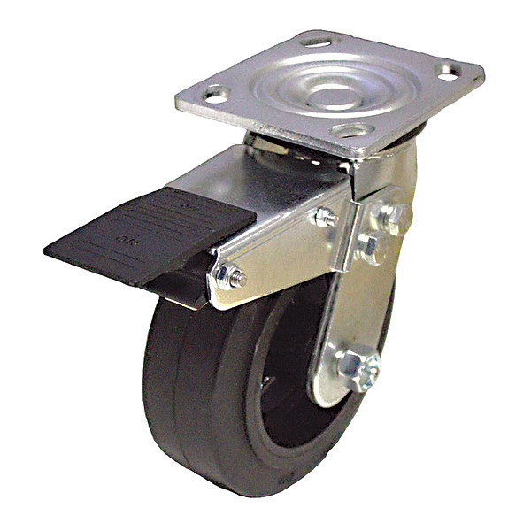 Zoro Select NSF-Listed Plate Caster, 550 lb. Ld Rating, Roller P21S-RY060R-14-TB