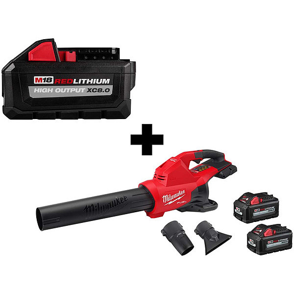 Milwaukee Tool M18 8.0 + 2PK 6.0 Battery, M18 DB Blower 48-11-1880, 2824-20, 48-11-1862