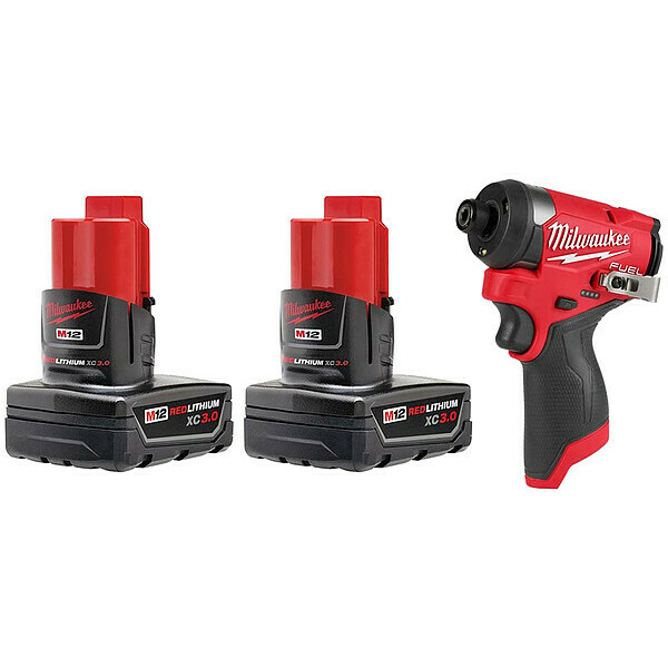 Milwaukee Tool M12 Battery 2PK + 1/4" Hex Impact Driver 48-11-2412, 3453-20