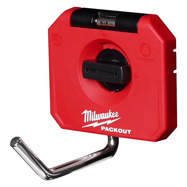 Milwaukee Tool Straight Hook, Plastic, 3-1/2"x4", Blk, Red 48-22-8328