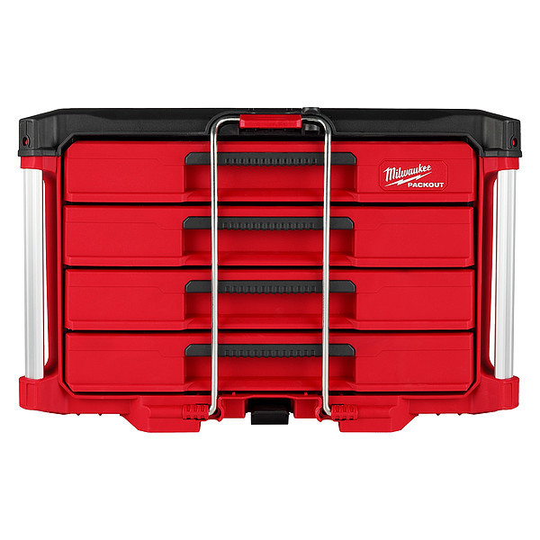 Milwaukee Tool PACKOUT 4-Drawer Tool Box, Polymer, Black/Red, 22 in W x 16-1/2 in D x 14-1/2 in H 48-22-8444