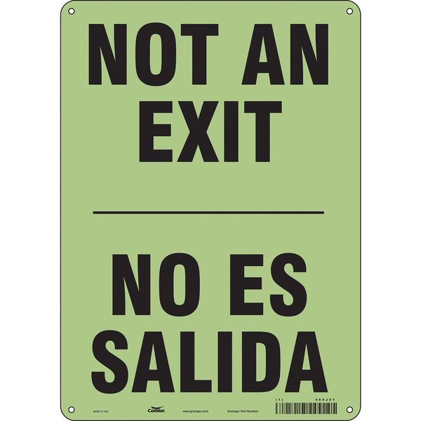 Condor Not An Exit Sign, English, Spanish, 10" W, 14" H, Plastic, White 480J01