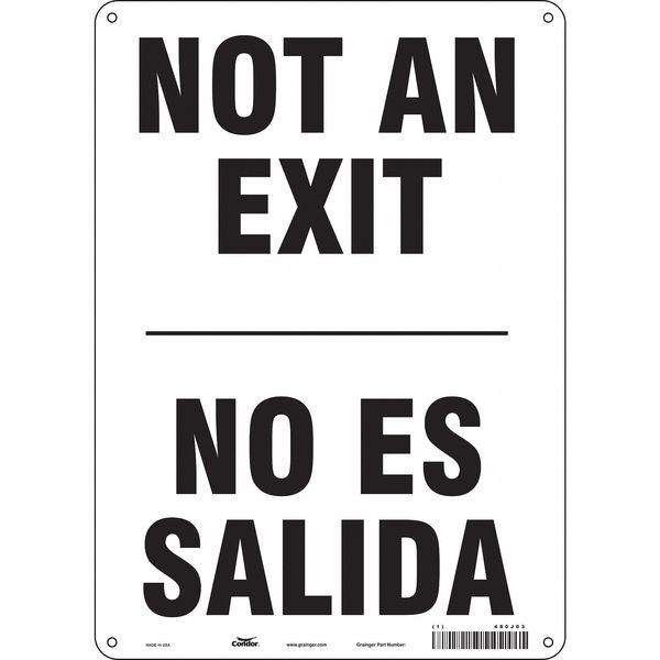 Condor Not An Exit Sign, English, Spanish, 10" W, 14" H, Plastic, White 480J03