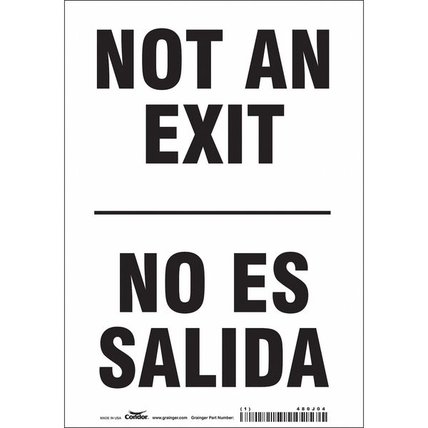 Condor Not An Exit Sign, English, Spanish, 7" W, 10" H, Vinyl, White 480J04