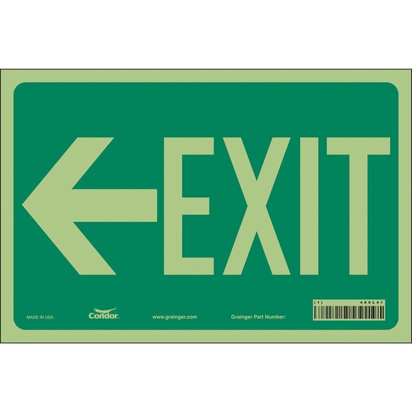 Condor Exit Sign, English, 12" W, 8" H, Vinyl, Green, White 480L41