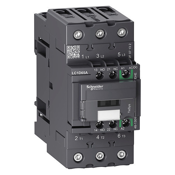 Schneider Electric IEC Magnetic Contactor, 3 Poles, 48 to 130 V AC/DC, 65 A, Reversing: No LC1D65AEHE