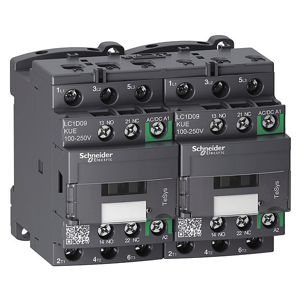 Schneider Electric IEC Magnetic Contactor, 3 Poles, 100 to 250 V AC/DC, 9 A, Reversing: Yes LC2D09KUE