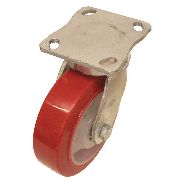 Zoro Select Plate Caster, 660 lb. Ld Rating, Red Wheel P25S-URPW050K-14