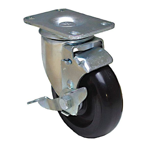 Zoro Select NSF-Listed Plate Caster, 275 lb. Ld Rating, Bk Wheel P12S-PB040D-P2-WB