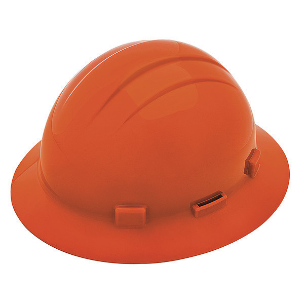 Erb Safety Full Brim Hard Hat, Type 1, Class E, Ratchet (4-Point), Orange 19263