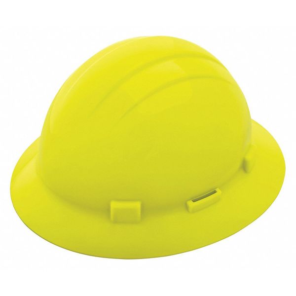 Erb Safety Full Brim Hard Hat, Type 1, Class E, Pinlock (4-Point), Hi-Vis Yellow 19294