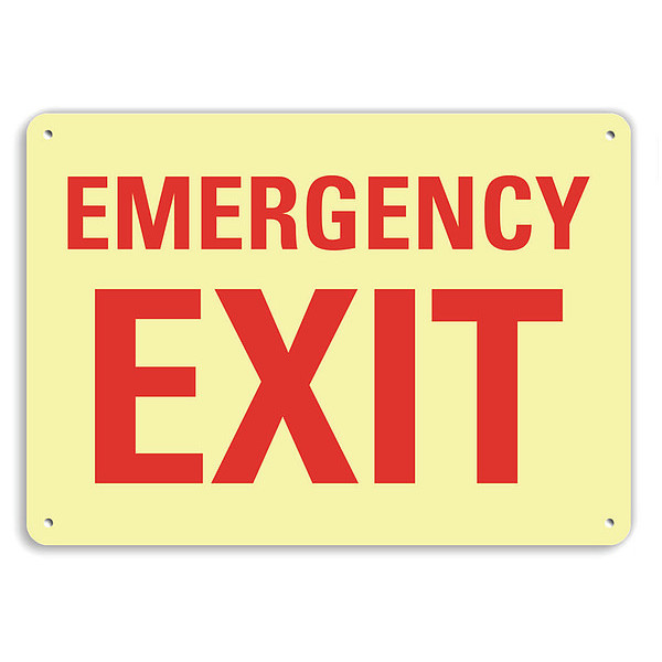 Lyle Emergency Exit Sign, English, 14" W, 10" H, Recycled Aluminum, White U7-1074-GA_14x10