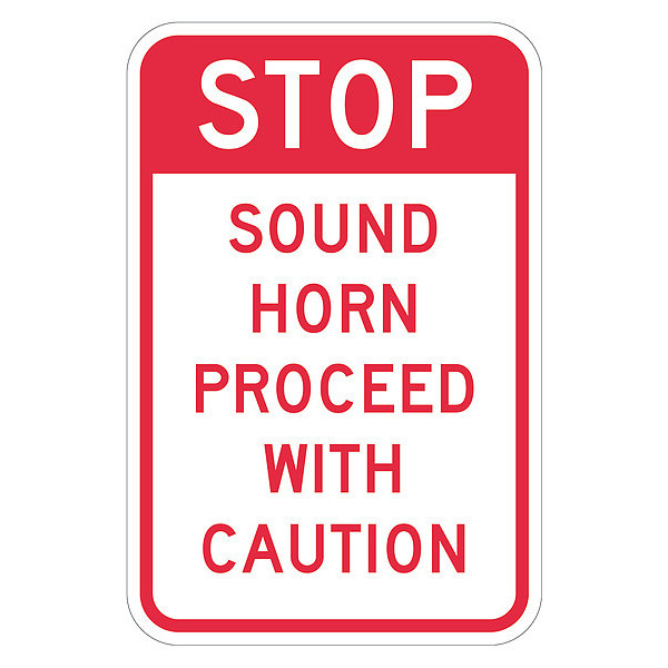Lyle Stop Sound Horn Sign, 12" W, 18" H, English, Recycled Aluminum, Red, White T1-1213-HI_12x18