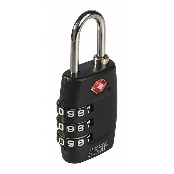 Asp Luggage Padlocks, Standard Shackle, Rectangular Aluminum Body, Steel Shackle, 1 in W 59510