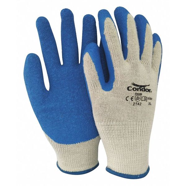 Condor Natural Rubber Latex Coated Gloves, Palm Coverage, Blue/Beige, XL, PR 484T56