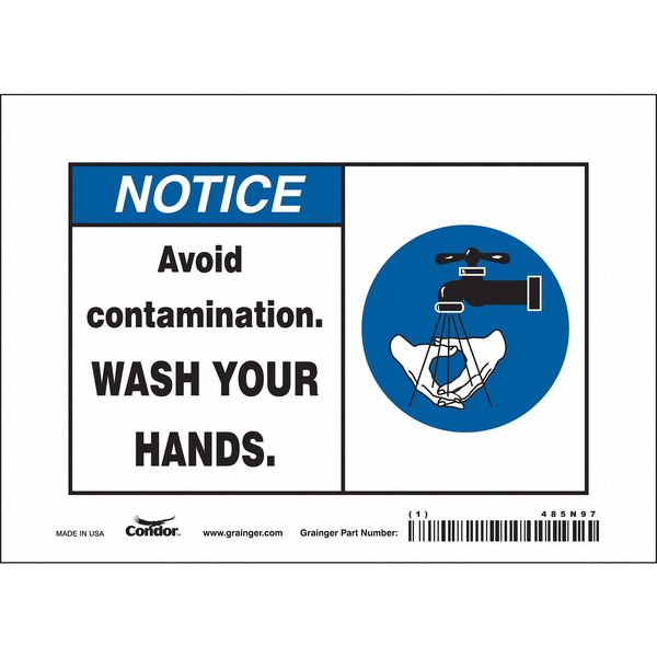 Condor Safety Sign, 5 in Height, 7 in Width, Vinyl, Horizontal Rectangle, English, 485N97 485N97