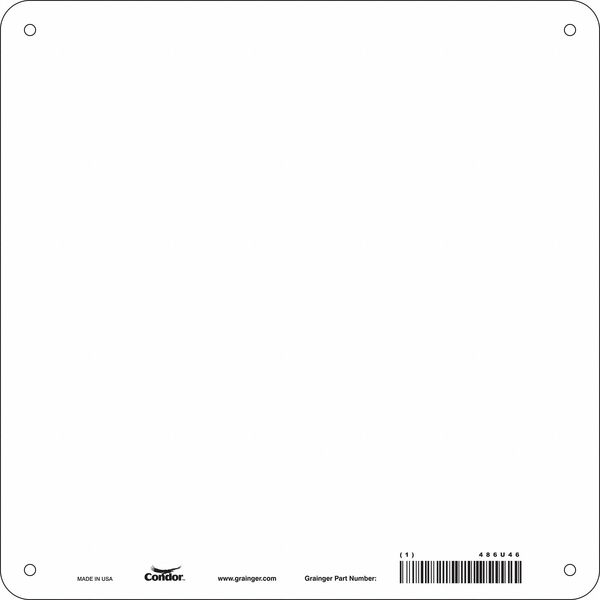 Condor Blank Sign, 10" W, 10" H, No Text, Plastic, White 486U46