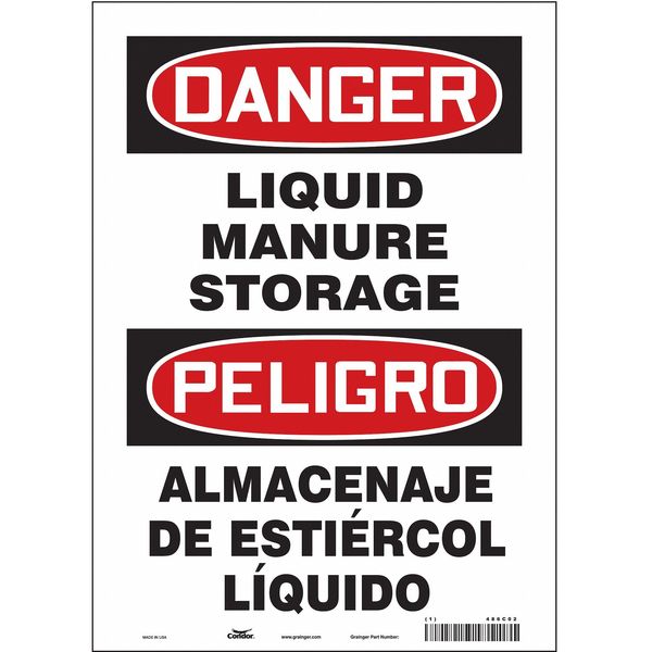 Condor Safety Sign, 14 in Height, 10 in Width, Vinyl, Vertical Rectangle, English, Spanish, 486C02 486C02