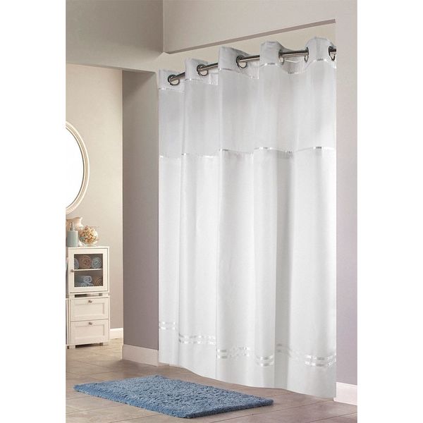 Hookless Shower Curtain, Plastic, White, 71 in W, 74 in L HBH40E257