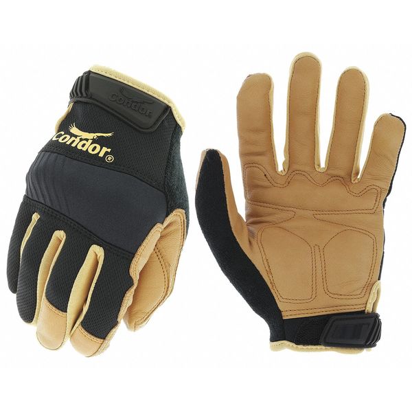 Condor Leather Palm Gloves, Sz L, Black/Brown, PR 488C86