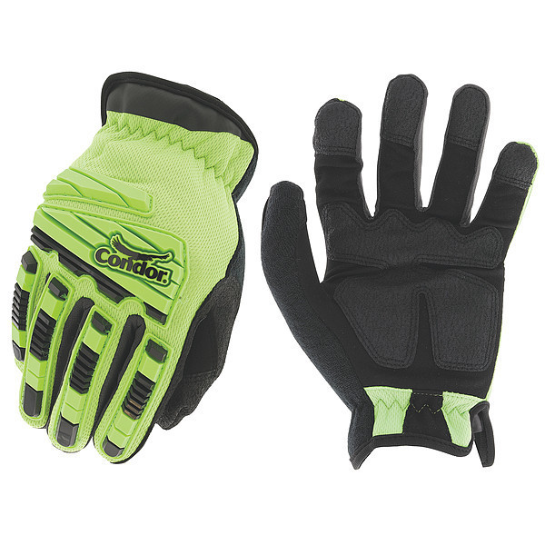 Condor Hi-Vis Mechanics Impact Gloves, 2XL, Green, Polyester 488C58