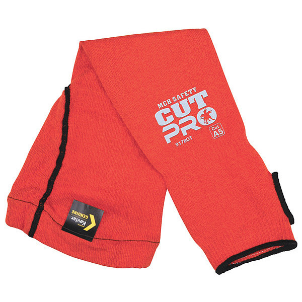 Mcr Safety Cut-Resistant Sleeve: ANSI/ISEA Cut Level A5, Bicep Gusset, Thumbhole, Orange, 18 in Length 9178OT