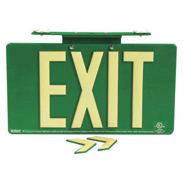 Brady Exit Sign, Plastic, Green, Double T-Bar 145482