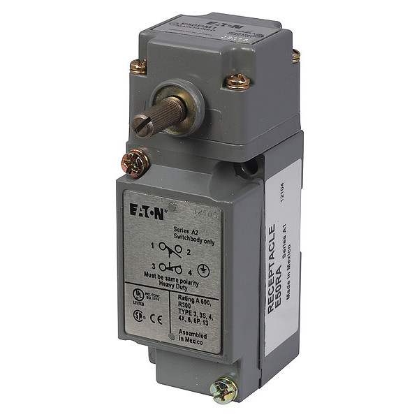 Eaton Heavy Duty Limit Switch, No Lever, Rotary, 1NC/1NO, 10A @ 600V AC, Actuator Location: Side E50AM1