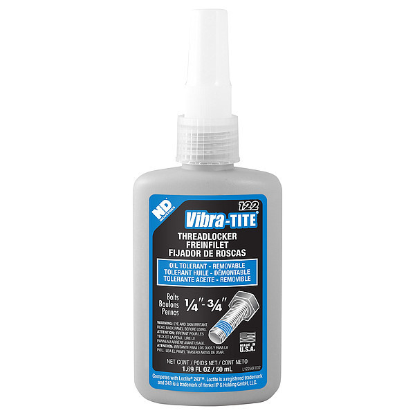 Vibra-Tite Primerless Threadlocker, VIBRA-TITE 122, Blue, Medium Strength, Liquid, 50 mL 12250