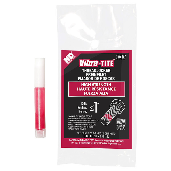 Vibra-Tite Threadlocker, VIBRA-TITE 131, Red, High Strength, Liquid, 2 mL Tube 13102