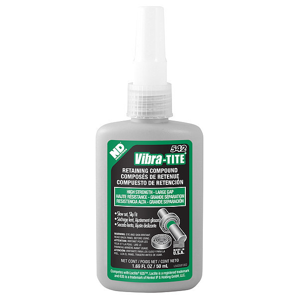 Vibra-Tite Retaining Compound, 542 Series, Green, Liquid, High Strength, 50ml Bottle 54250