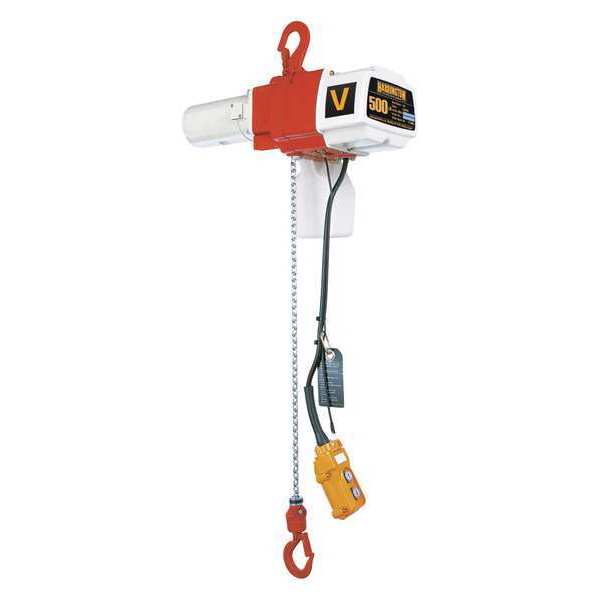 Harrington Electric Chain Hoist, 500 lb, 15 ft, Hook Mounted - No Trolley, 120v, White and Orange ED500V-15