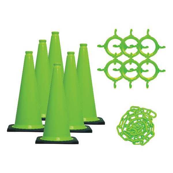 Mr. Chain Traffic Cone Kit, UV Inhibited Polyethylene, Green 93214-6