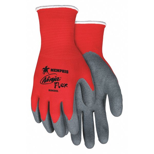 Mcr Safety Latex Coated Gloves, Palm Coverage, Red/Gray, L, PR VPN9680L