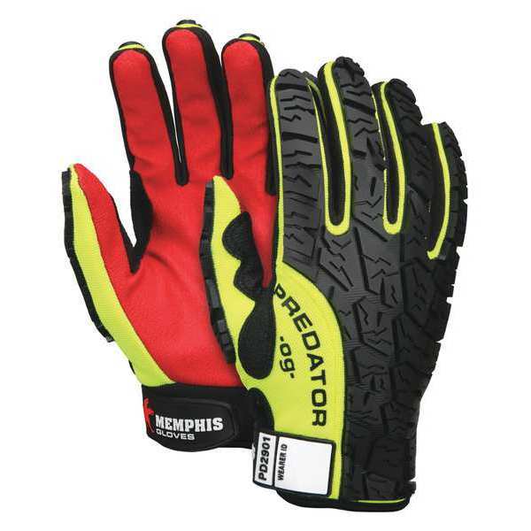 Mcr Safety Hi-Vis Mechanics Gloves, M, Lime/Green/Red, Spandex Lime Fabric/TPR PD2901M