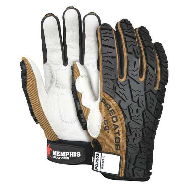 Mcr Safety Mechanics Gloves, 2XL, White/Brown/Red, Spandex Fabric/TPR PD2903XXL