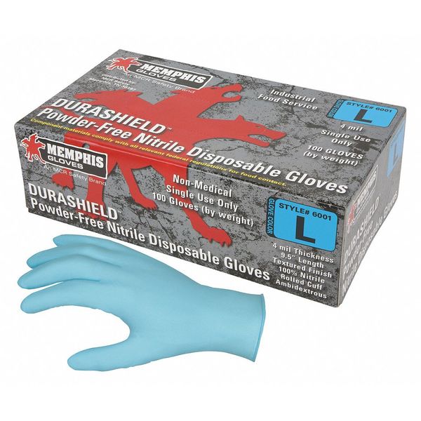 Mcr Safety DuraShield 6001, Durashield Disposable Gloves, 4 mil Palm, Nitrile, Powder-Free, XS, 100 PK, Blue 6001XS