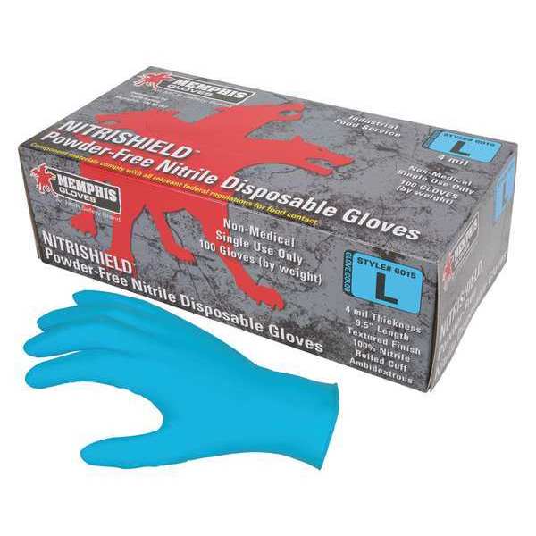 Mcr Safety NitriShield 6015, Disposable Industrial/Food Grade Gloves, 4 mil Palm, Nitrile, Powder-Free, XL 6015XL