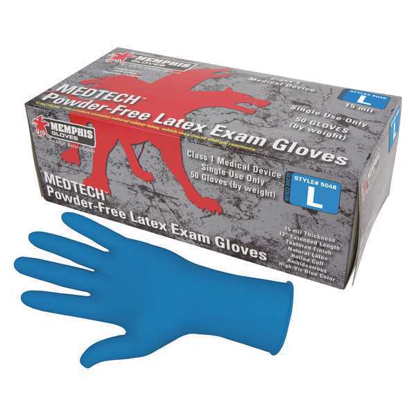 Mcr Safety MedTech 5048, Disposable Medical Grade Gloves, 15 mil Palm, Natural Rubber Latex, Powder-Free, L 5048L