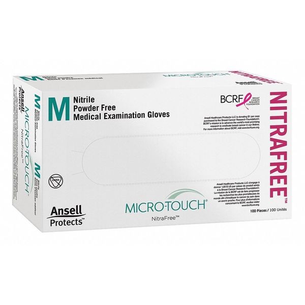 Micro-Touch NitraFree, Medical Exam Gloves, 2.4 mil Palm, Nitrile, Powder-Free, L, 100 PK, Pink 313016