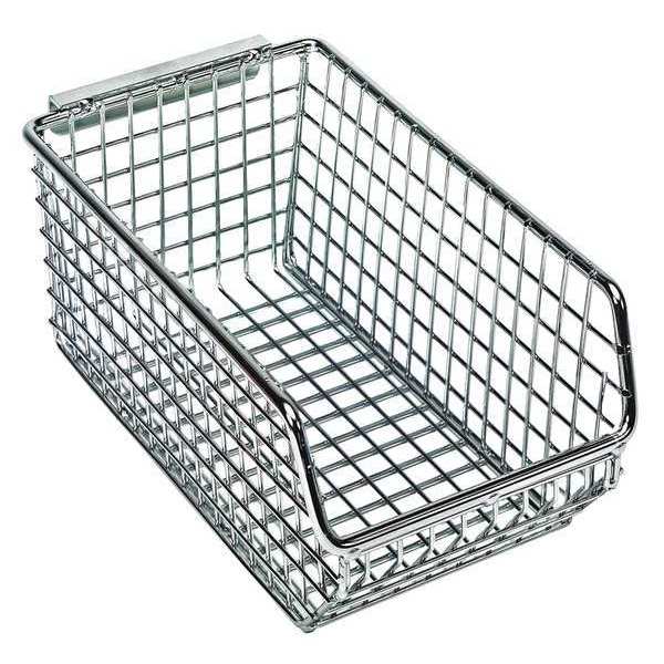 Quantum Storage Systems 300 lb Hang & Stack Storage Bin, Wire, 4 1/4 in W, 3 in H, Chrome, 7 1/4 in L QMB520C