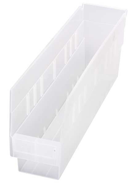 Quantum Storage Systems 40 lb Shelf Storage Bin, Polypropylene, 4 3/8 in W, 6 in H, Clear, 17 7/8 in L QSB203CL