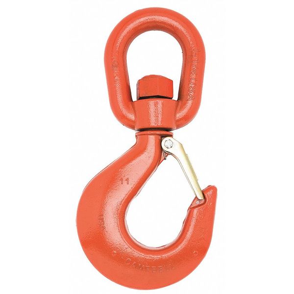 Campbell Chain & Fittings #9 Alloy Latched Swivel Hoist Hook, 7 Ton PL, Forged Alloy, Painted Orange 3952915PL